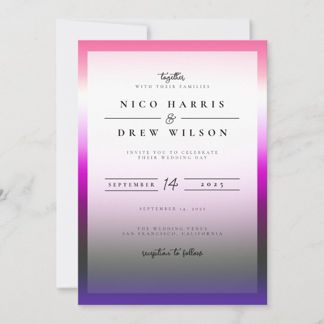 Elegante Genderfluid Pride Wedding Einladung (Vorderseite)