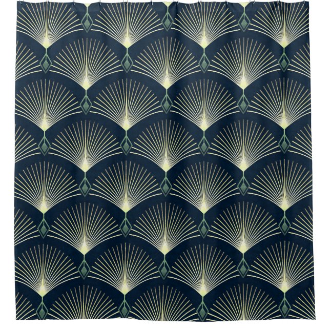 Elegante Geometrie: Blue Art Deco. Duschvorhang (Vorderseite)