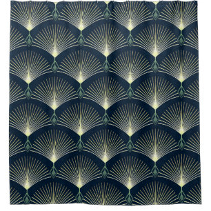 Elegante Geometrie: Blue Art Deco. Duschvorhang