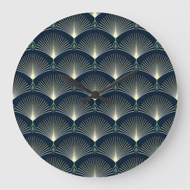 Elegante Geometrie: Blue Art Deco. Große Wanduhr (Vorderseite)