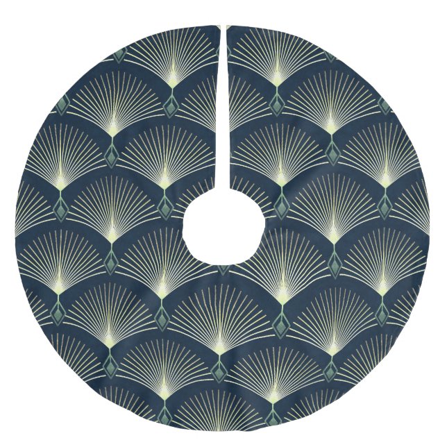 Elegante Geometrie: Blue Art Deco. Polyester Weihnachtsbaumdecke (Vorderseite)
