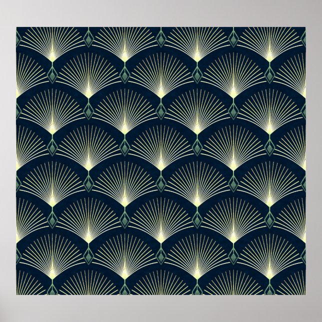 Elegante Geometrie: Blue Art Deco. Poster (Vorne)