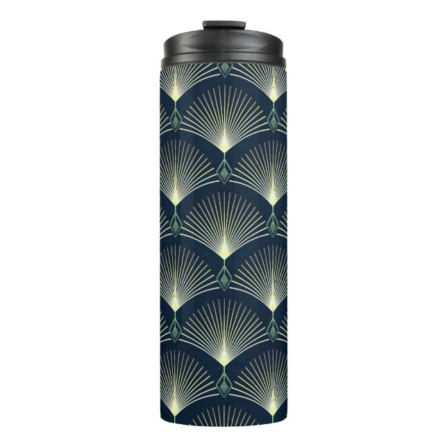 Elegante Geometrie: Blue Art Deco. Thermosbecher (Vorderseite)