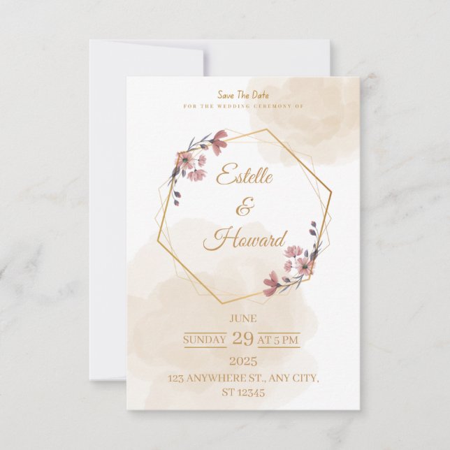 Elegante geometrische Blumen-Save-the-Date-Karte Dankeskarte (Vorderseite)