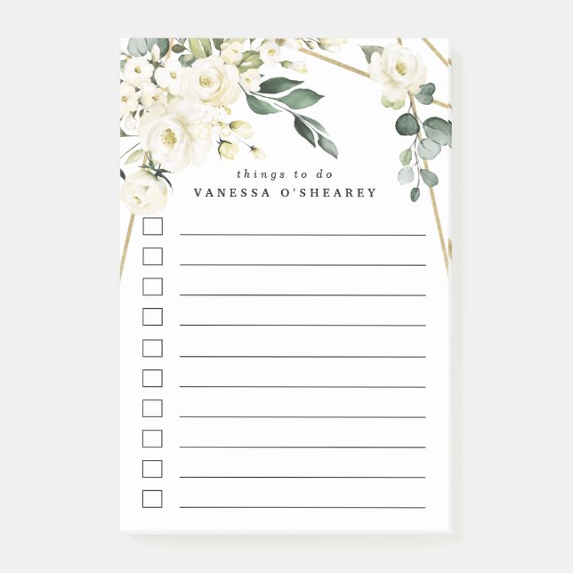 Elegante, geometrische Blumenlandschaft in Gold Post-it Klebezettel (Vorderseite)