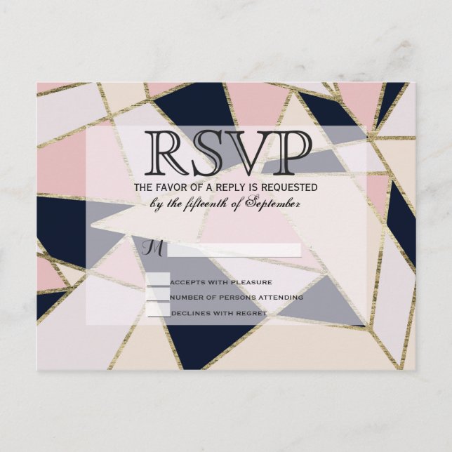 Elegante geometrische Dreiecke aus Gold Einladungspostkarte (Vorderseite)
