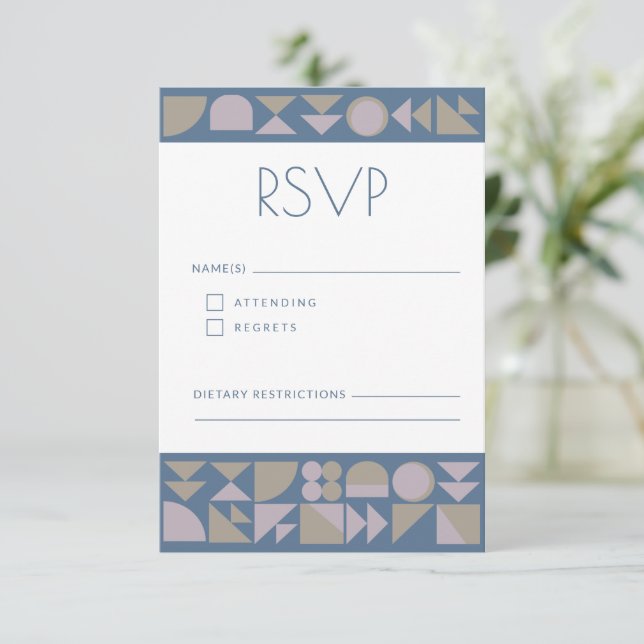 Elegante geometrische Formen Dusty Blue Modern Wed RSVP Karte (Stehend Vorderseite)