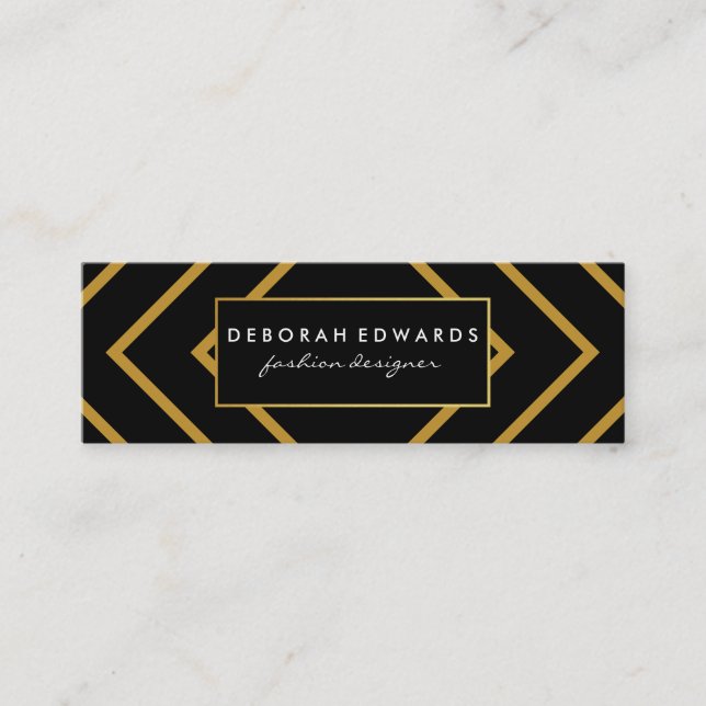 Elegante geometrische Goldraden Lines mit Schwarz Mini Visitenkarte (Vorderseite)