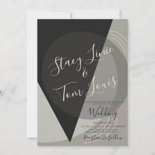 Elegante geometrische Hochzeit in Holzkohlegrau Einladung