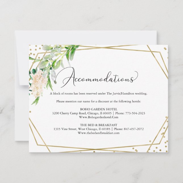 Elegante geometrische Hochzeitsunterkünfte im Grün RSVP Karte (Vorderseite)