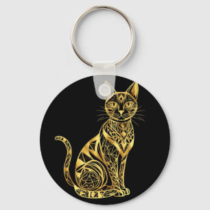 Elegante geometrische Katzenillustration in golden Schlüsselanhänger