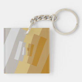 Elegante geometrische Kunst in Gelb, Silbergrau Schlüsselanhänger