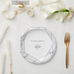 Elegante geometrische Marmorhochzeit Pappteller