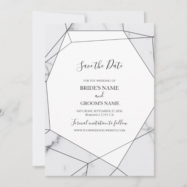 Elegante geometrische Marmorhochzeit Save The Date (Vorderseite)