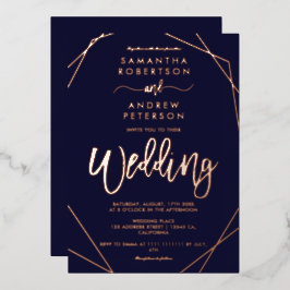 Elegante geometrische Rahmen Marine blaue Skript H Folieneinladung