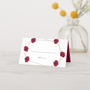 Elegante geometrische Rote Rose Hochzeit Platzkart Platzkarte