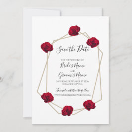 Elegante geometrische Rote Rose Hochzeit speichern Save The Date