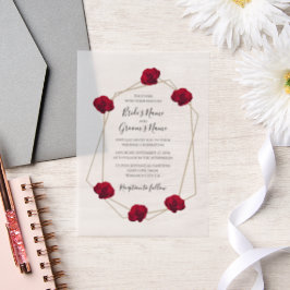 Elegante geometrische Rote Rose Hochzeitseinladung