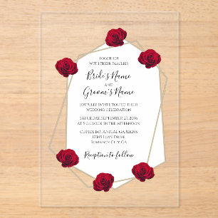 Elegante geometrische Rote Rose Hochzeitseinladung Acryleinladungen