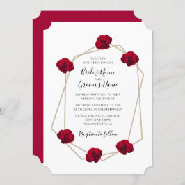 Elegante geometrische Rote Rose Hochzeitseinladung Einladung