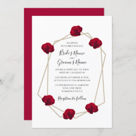Elegante geometrische Rote Rose Hochzeitseinladung Einladung