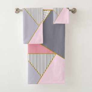 Elegante geometrische Streifen-Tupfen Pastell Badhandtuch Set