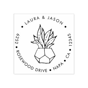 Elegante gepolsterte Pflanze Rücksendeadresse Holz Gummistempel