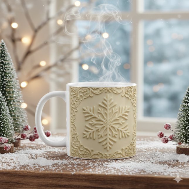 Elegante geprägte Schneeflocken-Feiertagskunst Kaffeetasse (Von Creator hochgeladen)