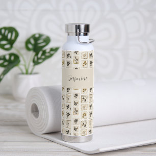 Elegante gepresste Blumen Beige Creme Botanischer Trinkflasche