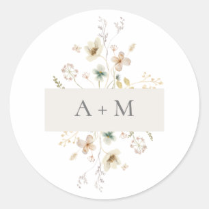 Elegante, gepresste Floral Monogramm Hochzeit Runder Aufkleber