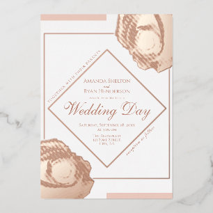 Elegante gepresste goldene Rosen, florale Hochzeit Folieneinladung