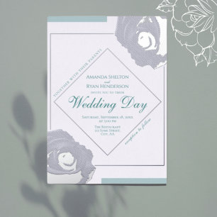 Elegante gepresste silberne Rosen Hochzeit Folieneinladung