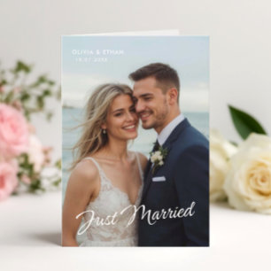 Elegante "Gerade Verheiratet" Hochzeitsfoto-Anzeig Einladung