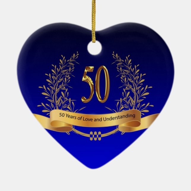 Elegante Geschenke zum 50. Hochzeitstag Keramik Ornament (Hinten)