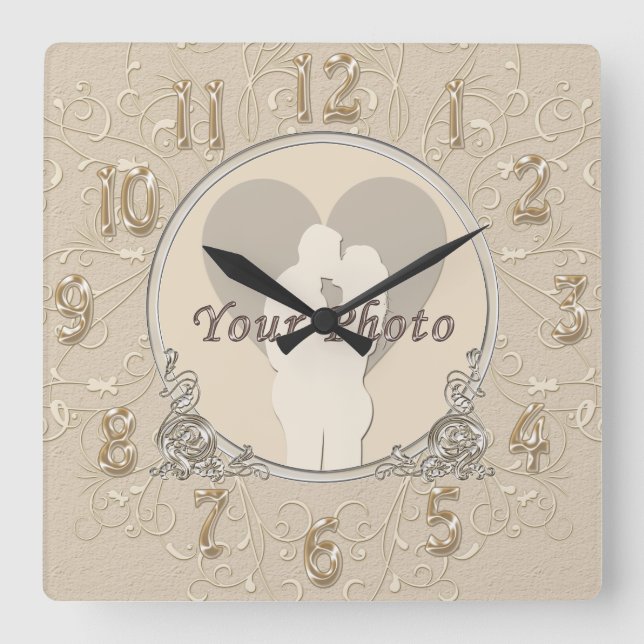 Elegante Geschenke zur FOTO-Uhr-Hochzeit und zum G Quadratische Wanduhr (Vorderseite)