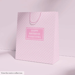 Elegante Geschenktüten mit Namen Rosa Karo Mittel  Mittlere Geschenktüte