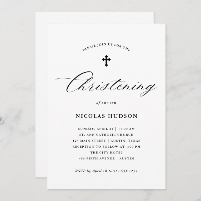 Elegante Geschlechts-Person-Taufe der Einladung (Vorne/Hinten)