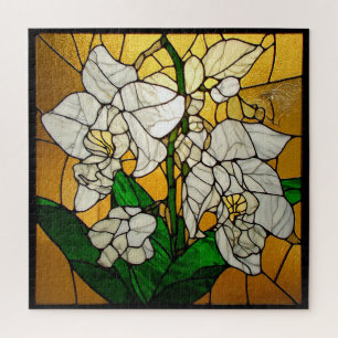 Elegante gestanzte Glas Weiße Orchideen Puzzle