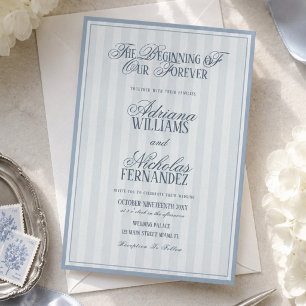 Elegante gestreifte blaue Hochzeitseinladung Einladung