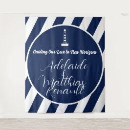 Elegante, gestreifte Hochzeit - Navy Blue, White Wandteppich