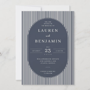 Elegante gestreifte Hochzeitseinladung in Navy-Bla Einladung