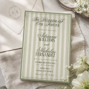 Elegante gestreifte Vintage-Grüne Hochzeit Einladung