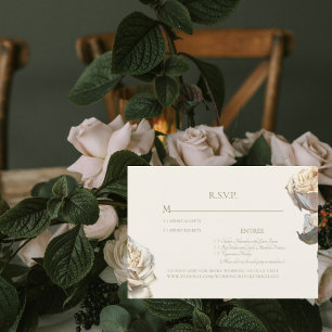 Elegante getrocknete weiße Rosen-Cream-Hochzeits-R RSVP Karte