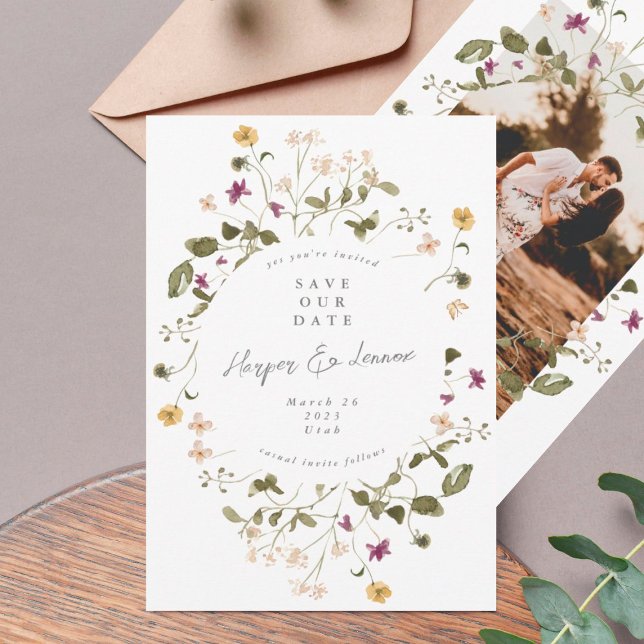 Elegante getrocknete Wildblume Pampas Foto zurück Save The Date (Von Creator hochgeladen)