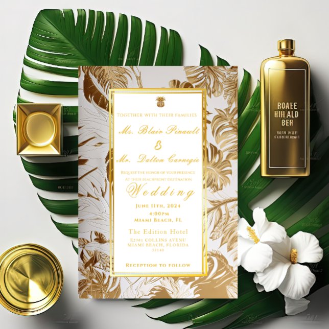 Elegante Gilded Gold Monstera Einladung (Von Creator hochgeladen)