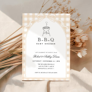 Elegante Gingham-Schleife BBQ Baby Q Baby Shower Einladung