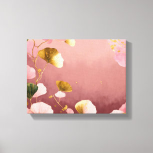 Elegante Ginkgo-Blätter in Rosa und Gold Leinwanddruck