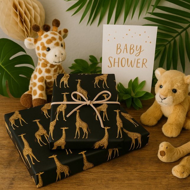Elegante Giraffe Print Black & Gold Geschenkpapier Set (Von Creator hochgeladen)