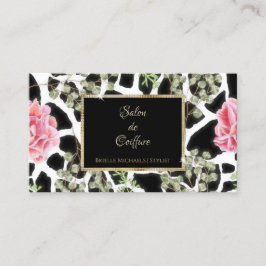 Elegante Giraffe Print Pink Roses Gold Frame Salon Visitenkarte