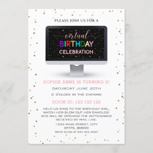 Elegante Girl Colorful Virtual Birthday Party Einladung